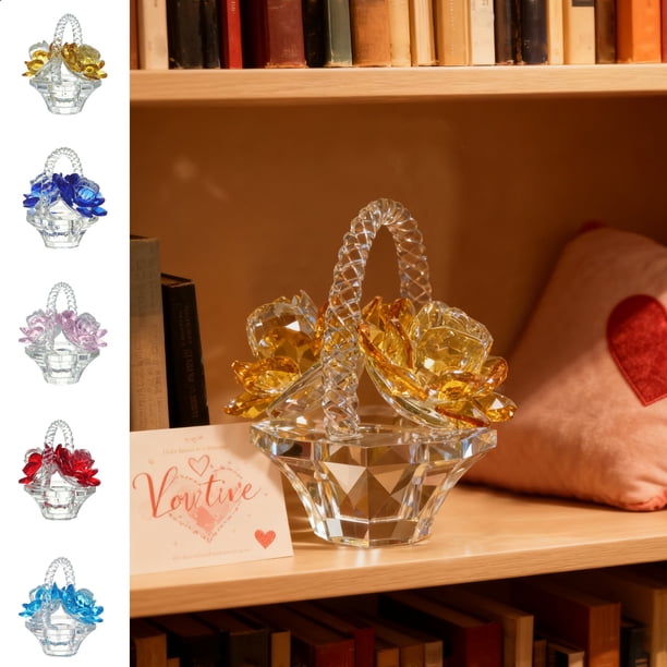 Decoración De Cristal 1 pc Crystals Rose Basket Ornament Glass in Blue for Car Interior and Home Decor Valentines Day Gift 3.35x2.56" JASKFLY