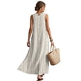 thumbnail image 2 of Jiueut Geometric Floral Print Summer Dresses for Women Maxi Dresses Long Flowy A Line Sleeveless Sundresses with Pockets for Beach Tropical Travel Crewneck, XL, 2 of 7