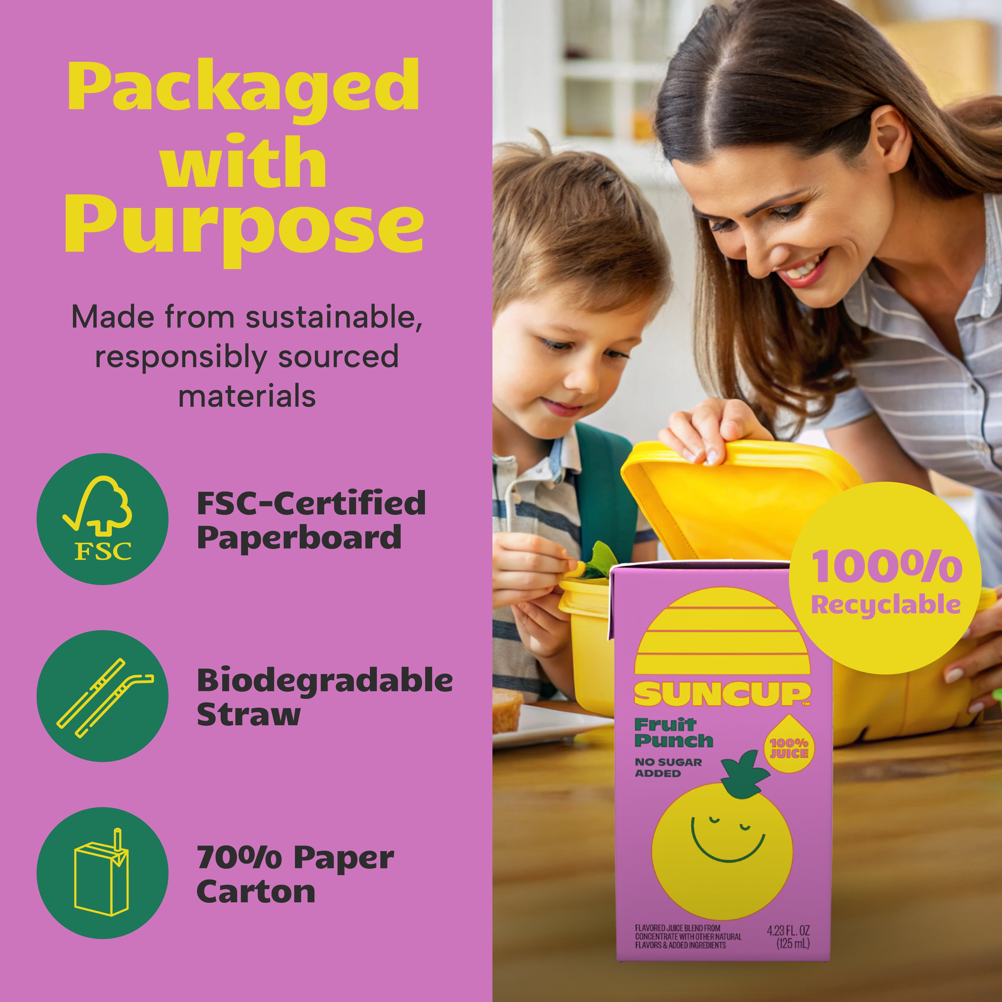 SunCup Juice - Fruit Punch (40 Pack) 4.23 oz Juice Box with Straw | 100% Fruit Punch Blend for Kids, Organic Ingredients, Bulk Pack for Lunches, School, or Home