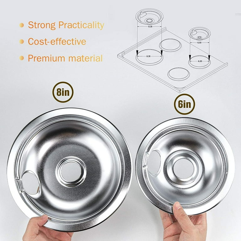 Beaquicy Drip Pans Wb31T10011 and Wb31T10010 Chrome Drip Bowl Set 4-Pack  Fits For Ge Electric Range Replacement Part 2 Pack 8 Inch And 2 Pack 6 Inch  - Walmart.com