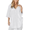 thumbnail image 1 of Camisa larga de algodón y lino de color sólido con cola de golondrina y mangas acampanadas sueltas informales de tres cuartos para mujer Fridja  fjkfkj4090, 1 of 8