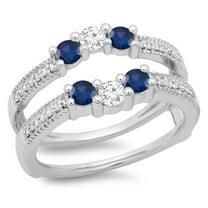 Dazzlingrock Collection 14K Blue Sapphire & White Diamond Wedding Band 3 Stone Enhancer Guard Double Ring, White Gold, Size 8