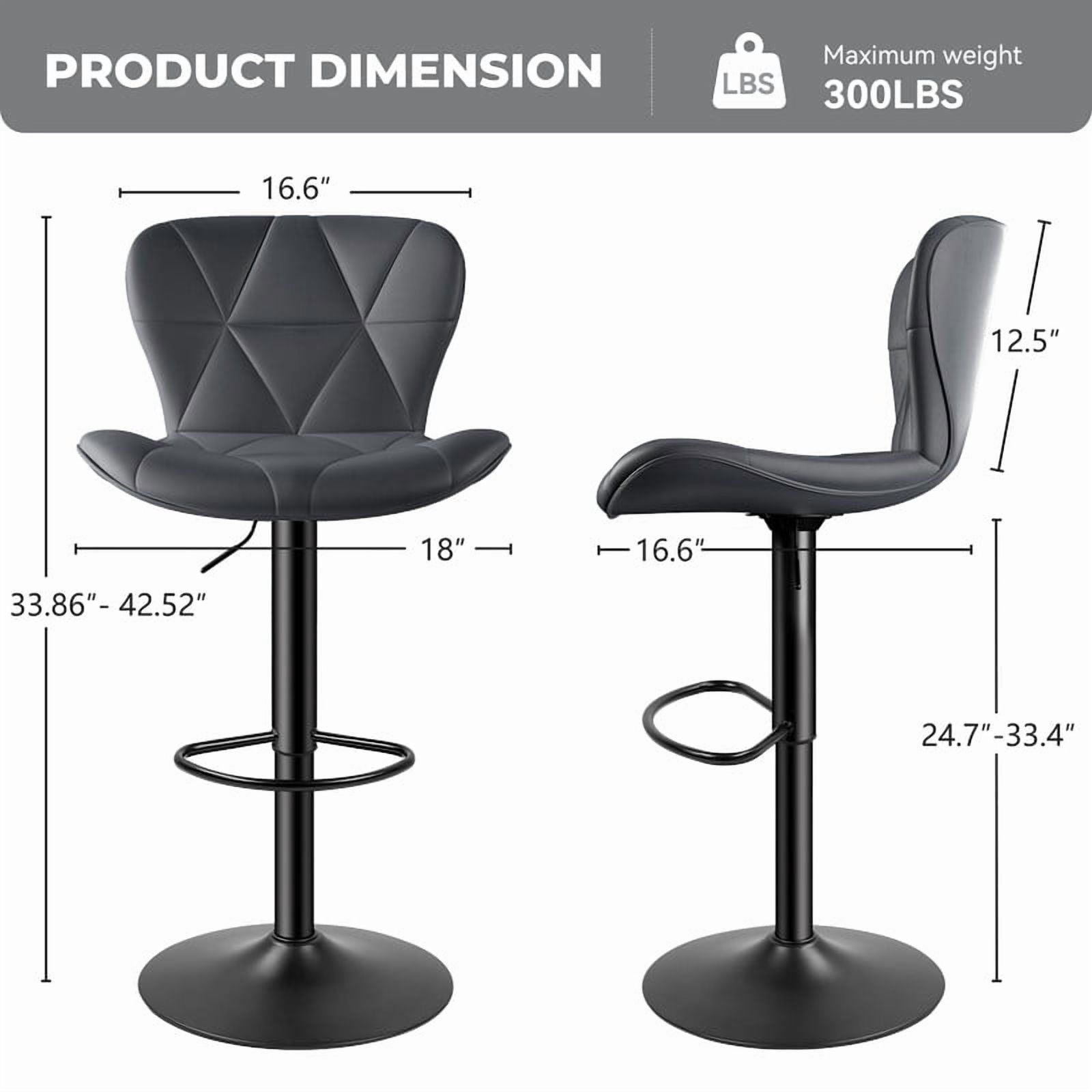 Daluvenix Modern Bar Stools Set of 1, Adjustable Swivel Counter Height Bar Chairs with Back, Faux Leather Upholstered for Kitchen Island, Dark Grey