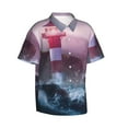 thumbnail image 2 of Haiem lighthouse Waves Torrential Rain Printed Hawaiian Shirt for Men - Men’s Casual Beach Summer Shirts - Stretch Fabric with Modern Fit-Small, 2 of 9