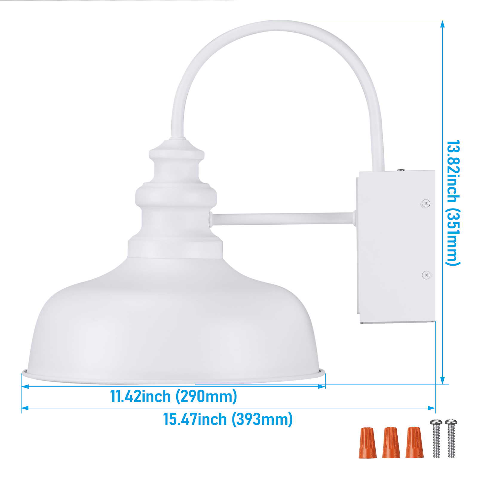 2 Pack Gooseneck Barn Light with GFCI Outlet, Outdoor E26 Base Dusk to Dawn Floodlight, Farmhouse Wall Lantern, White