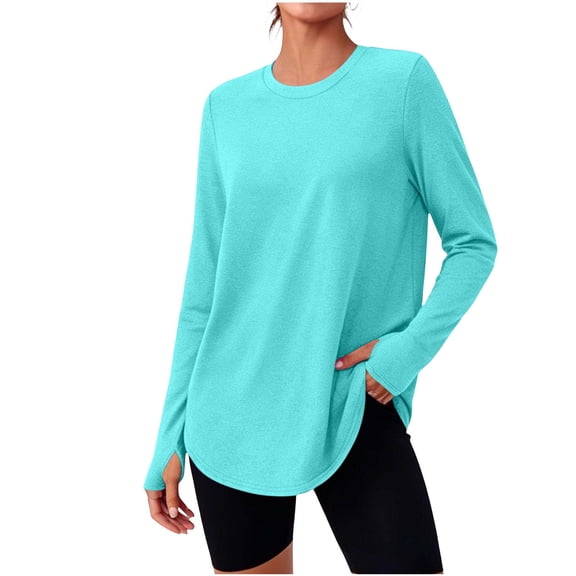 Annhoo Crewneck Athletic Tees Irregular Hem Thumb-Cuff Loose Lightweight Breathable Workout Gym Vacation Shirts