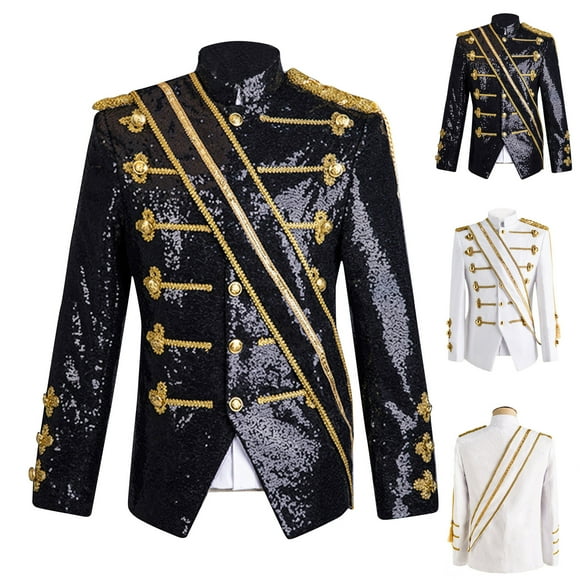 UVEASISHA Chinese Style Jackets for Men Stand Collar Embroidery Tuxedo Single Breasted Stylish Sequin Performance Suit Jackets for Dinner Party Sales Today,Black,XL