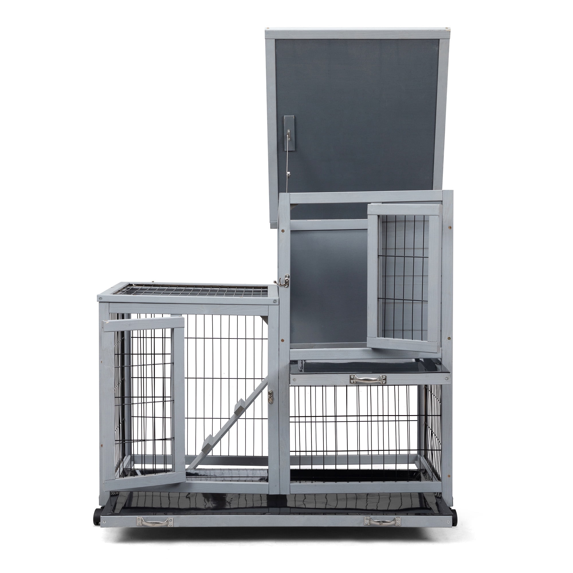Pefilos 39" Waterproof Chicken Coop for Outdoor, Indoor Rabbit Hutch, Wood Hen House with Rolling Casters, Removable Tray, Gray