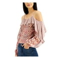 thumbnail image 3 of INC Womens Red Cold Shoulder Ruffled Printed Long Sleeve Scoop Neck Top Size: L, 3 of 4