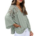 thumbnail image 4 of Sonducket Camisa de mujer con cuello en V Camisa de encaje Blusa en V Color sólido Botón de manga larga Top Prendas para la parte del cuerpo Verde M, 4 of 6