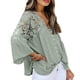thumbnail image 4 of Sonducket Camisa de mujer con cuello en V Camisa de encaje Blusa en V Color sólido Botón de manga larga Top Prendas para la parte del cuerpo Verde S, 4 of 6