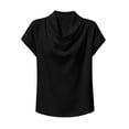 thumbnail image 4 of IUYRTFE Women's Draped Cowl Neck Short Sleeve Satin Blouse – Elegant Solid Color Summer Top for Office and Casual Daily Wear, 4 of 7
