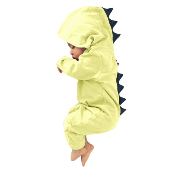 Baby Boy Girl Dinosaur Hooded Romper Jumpsuit Outfits Clothes Kids Outfit Sets Yellow 6M