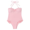 thumbnail image 2 of Aayomet Bathing Suit V Neck Monokinis Swimsuit Ladies Front Ruched Bathing Suits Swimwear (Pink, L), 2 of 5
