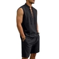 thumbnail image 6 of QSAWXQZ Men's Linen 2PC Lounge Set Stand Collar V Neck Sleeveless Loose Top Elastic Waist Shorts with Pocket Beach Outfit Casual for Summer M, 6 of 9