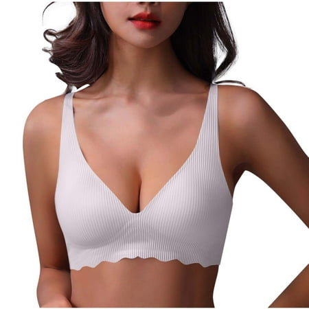 Gnurob Deep V Bras for Women No Underwire Wireless Bralette Push Up Bra Seamless Plunge Bralette Hide Back Fat Brassiere Full Coverage Underwear Clearance Saving Pink Large