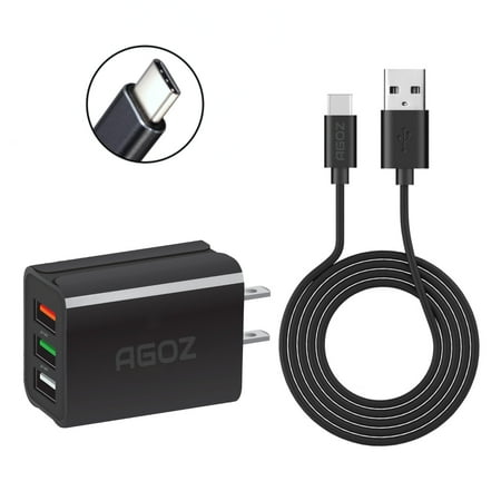 Agoz Fast Charge 3 Usb Port Home Wall Plug In Charger Adapter 6ft Agoz Fast Charge 3 Usb Port Home Wall Plug In Charger Adapter 6ft Type C