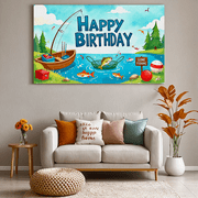 Fishing Theme Happy Birthday Backdrop Banner Background Decorations for Birthday Party Photography Props Party Supplies Outdoor Celebrations