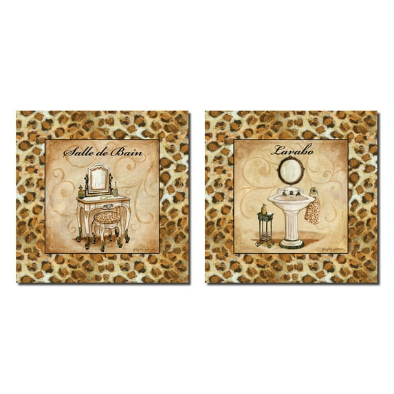 Popular Animal Giraffe Print Vanity Set Bath Pieces; Salle De Bain, Lavabo French Inspired Prints; Two 12x12's