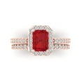 thumbnail image 2 of Clara Pucci 18K Rose Gold Emerald Cut 1.5Ct Simulated Ruby Engagement Ring + Matching Band - Luxury Box Included, 2 of 7