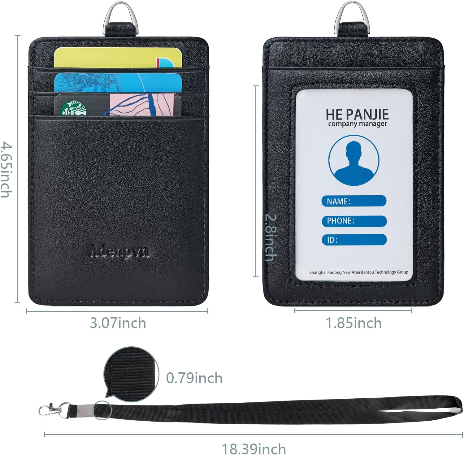 Genuine leather id badge holder with lanyard,soft leather ID Card Holder,Up to 20 colors and leather grains to choose,frommultiple card slots,vertical work name badge case