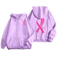 thumbnail image 2 of Full Zip Up Hoodie Women Cancer Awareness Pink Ribbon Sweatshirts 2025 Fall Winter Fashion Long Sleeve Casual Lightweight Actity Hooded Jacket (Purple, S), 2 of 6