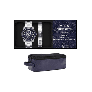 American Exchange Men's Metal Silver Watch & Bracelet Set Navy/Silver