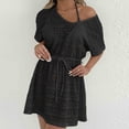 thumbnail image 5 of Vestido de Verano Casual de Moda de Resort de Mujeres Encaje Vestido de Playa con Cordón de Cintura Y Falda Atada con Arco Media Manga Cuello en V Vestido de Verano de las Mujeres, 5 of 5