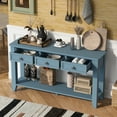 thumbnail image 2 of 55.4" Narrow Console Table with 3 Drawers & Open Shelf, Solid Poplar Entryway Storage for Living Room & Hallway with Robotic Vacuum Access (Blue), 2 of 9
