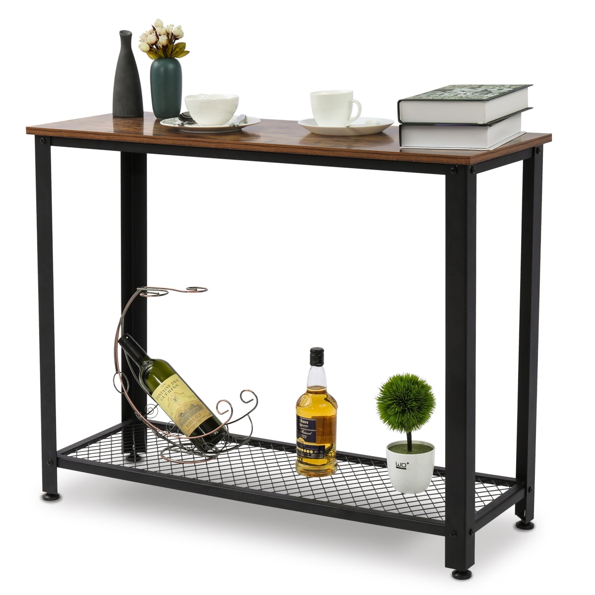 AUGIENB Console Table, Sofa Table, Metal Frame with Storage Shelf, Easy