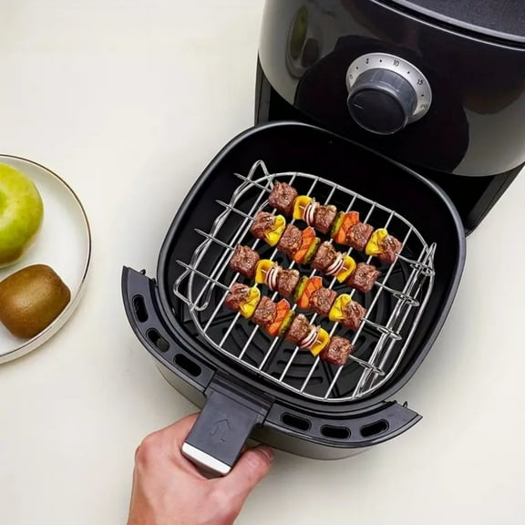 ICQOVD Fryer Double Layer Shelf Skewer Rack Fryer Accessory Halogen Oven Meat Steak Rack Stainless Steel Barbecue Rack Grill Skewers All Brands