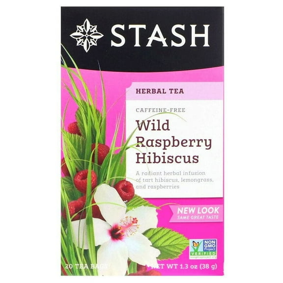 Stash Tea Herbal Tea Wild Raspberry Hibiscus Caffeine Free 20 Tea Bags 1.3 oz each pack of 3