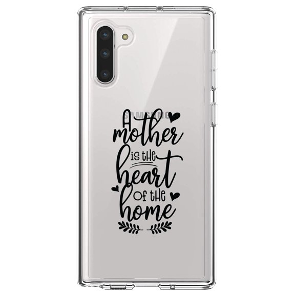 DistinctInk Clear Shockproof Hybrid Case for Samsung Galaxy Note 10 (6.3" Screen) - TPU Bumper Acrylic Back Tempered Glass Screen Protector - A Mother is the Heart of the Home