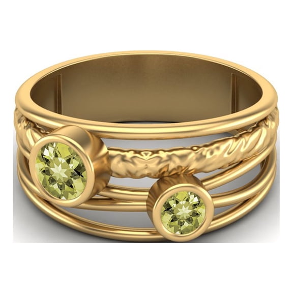 4mm Round Lemon Quartz Handmade Split Shank Band 925 Sterling Silver Gold Vermeil Dual Stone Women Mother's Day Gift Ring