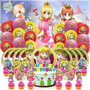 Princess Peach Party Supplies Decor Decorations Birthday Plates for Kids Tableware Balloons Cake Topper Fans