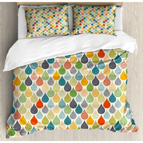 Abstract Duvet Cover Set, Colorful Large Drop Dots Pattern in Various Tones Retro Funky Fashion Graphic, Decorative 3 Piece Bedding Set with 2 Pillow Shams, Queen Size, Multicolor, by Ambesonne