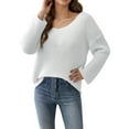 thumbnail image 2 of JIAYUE Knit Sweaters for Women Off Shoulder Long Sleeve Pullover Minimalist Loose Fit Solid Color For Ladies Stylish Comfortable Clothing, 2 of 4