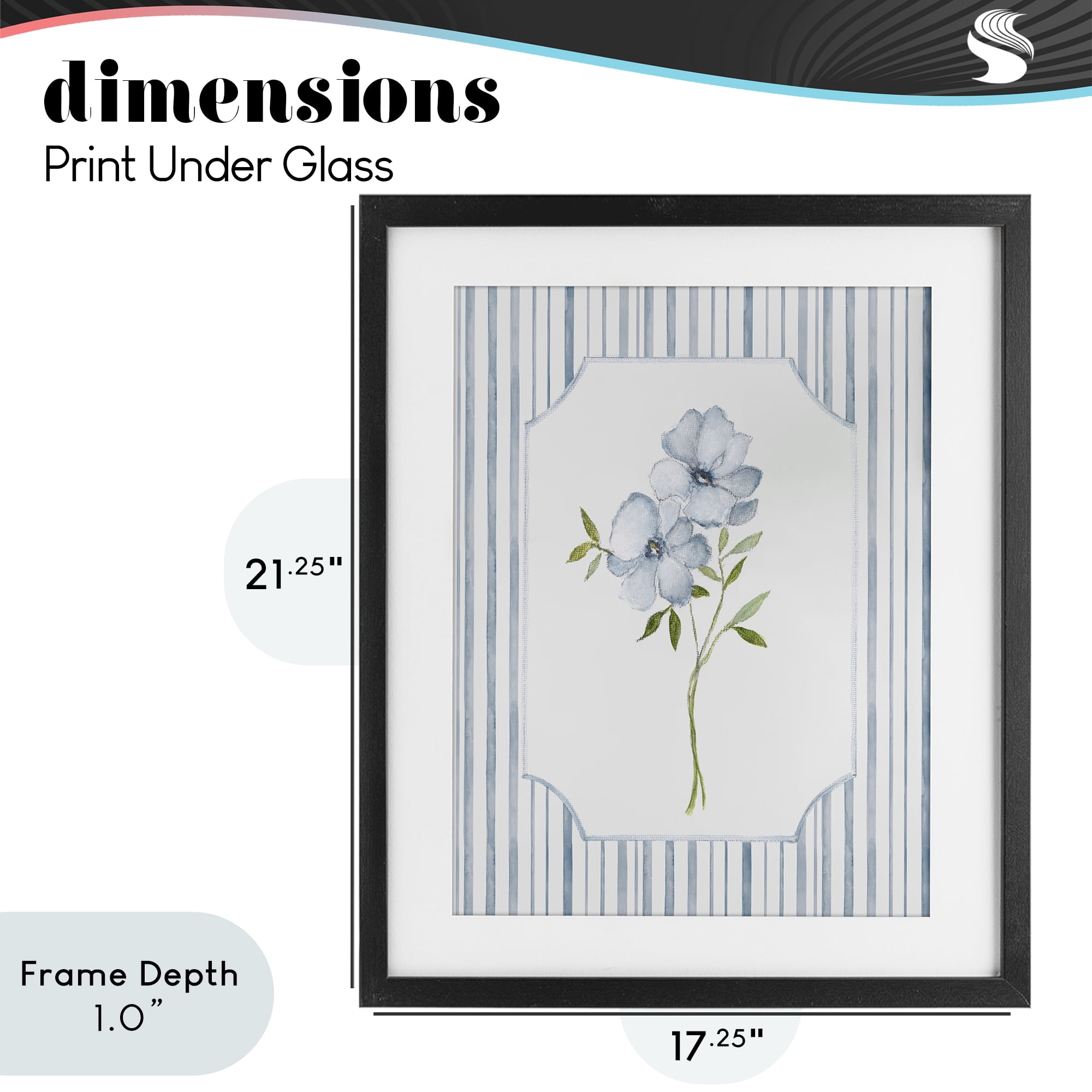 Stupell Industries Blooms And Stripes Black Framed Print Under Glass, design by Tava Studios