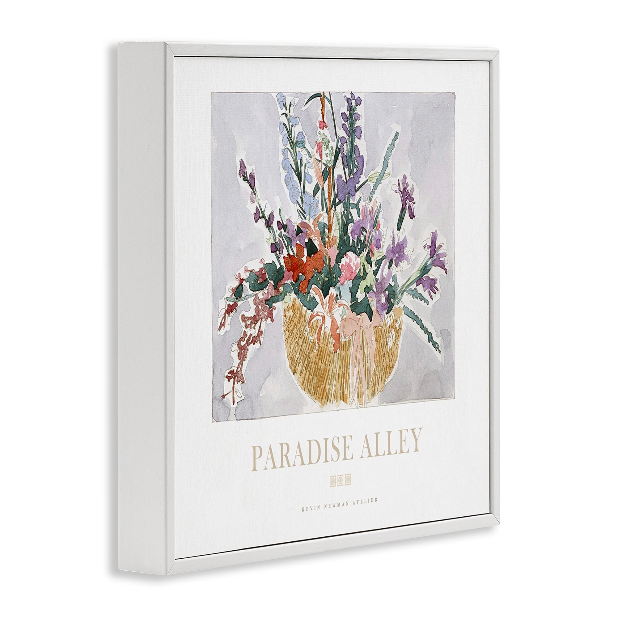 Stupell Industries Paradise Alley Basket of Flowers White Framed Giclee Art, design by Jadei Graphics