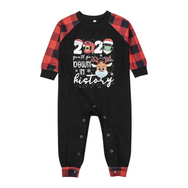 xiaxaixu Pyjama de Famille de Noël Ensemble, Tops à Carreaux Lettre d'Impression + Pantalons/romper