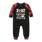 EWODOS Christmas Family Pajamas Set, Letter Plaid Print Tops and Pants or Romper for Women Men Kids
