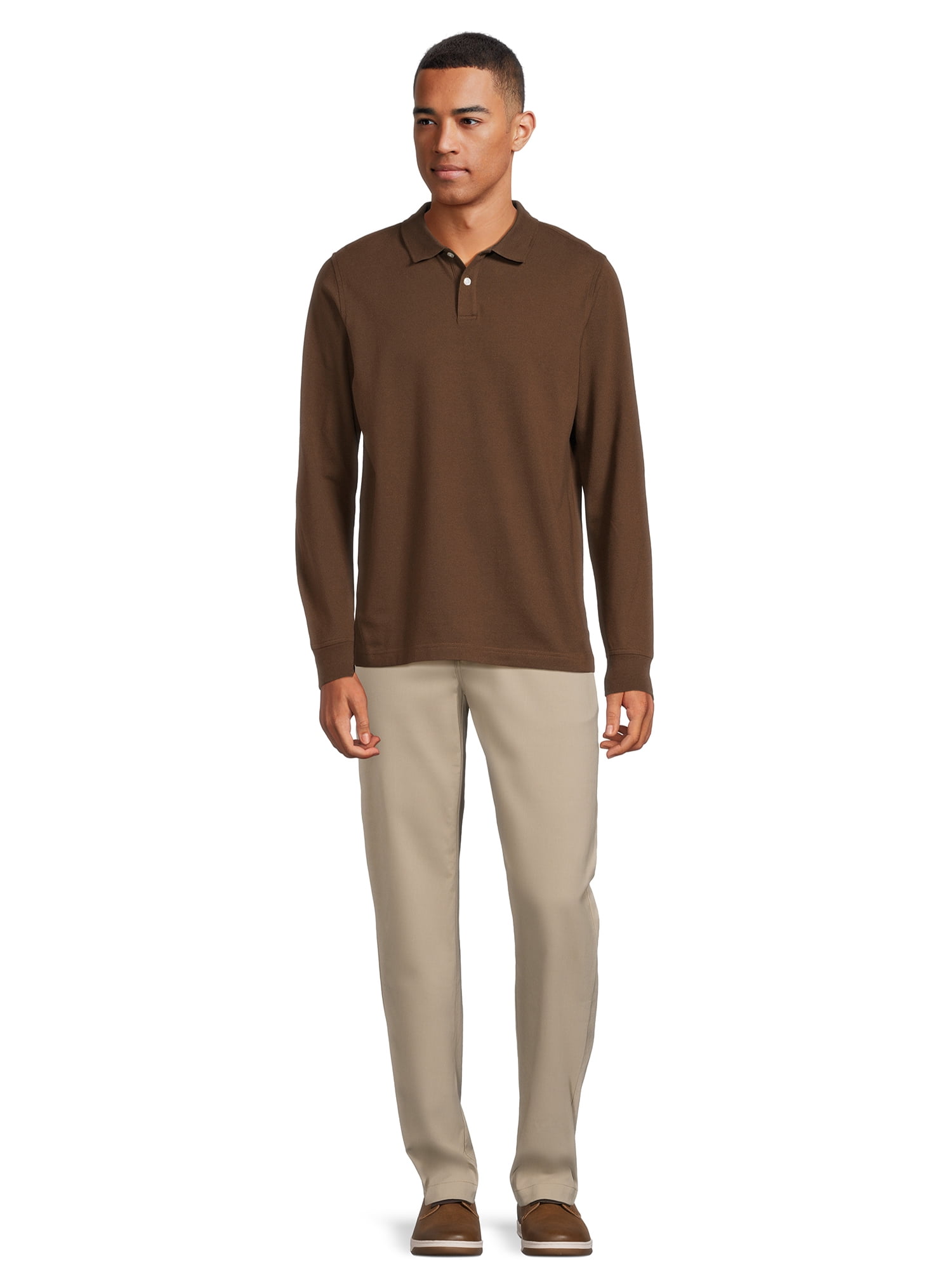 George Men's Pique Polo Shirt with Long Sleeves, Sizes S-3XL