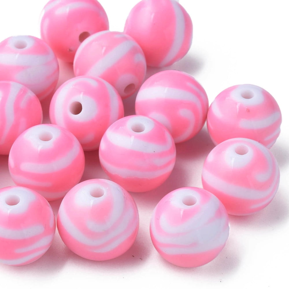 Opaque Striped Acrylic Beads Round Pearl Pink 19mm Hole: 3mm about 112pcs/500g