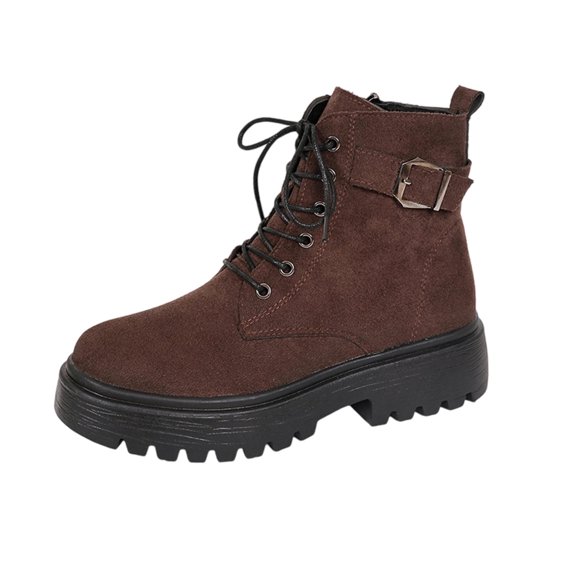 Brown Ladies Lace-Up Ankle Boots With Thick Heel For A Comfortable And Fashion Forward Statement
