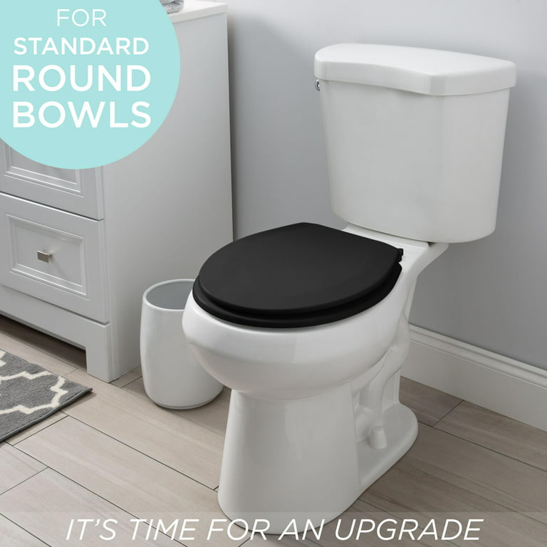Bath Bliss Beveled Wood Standard Round Toilet Seat in Black