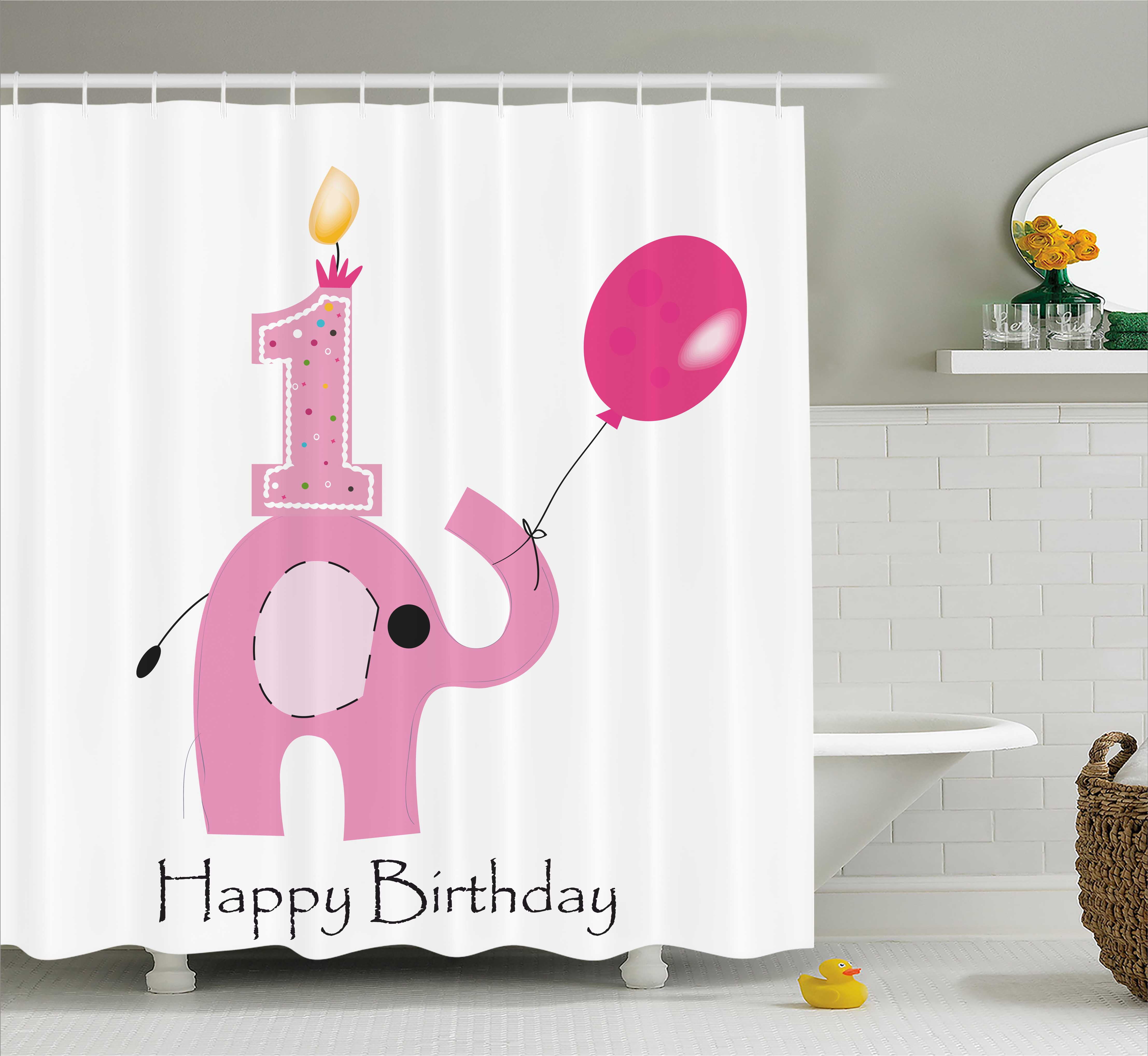 1st Birthday Decorations Shower Curtain Minimalist Design Elephant