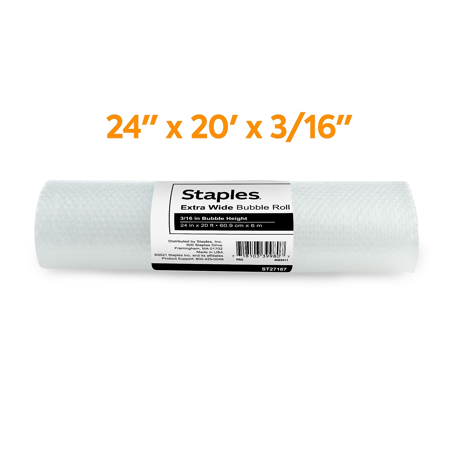 HITOUCH BUSINESS SERVICES 3/16" Extra Wide Bubble Roll 24" x 20' Clear 4072829