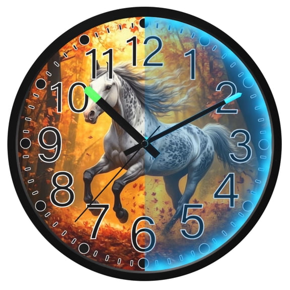 Ryvnso Horse and Maple Leaf 12 Inch Night Light Wall Clock Silent Battery Operated Luminous Clocks