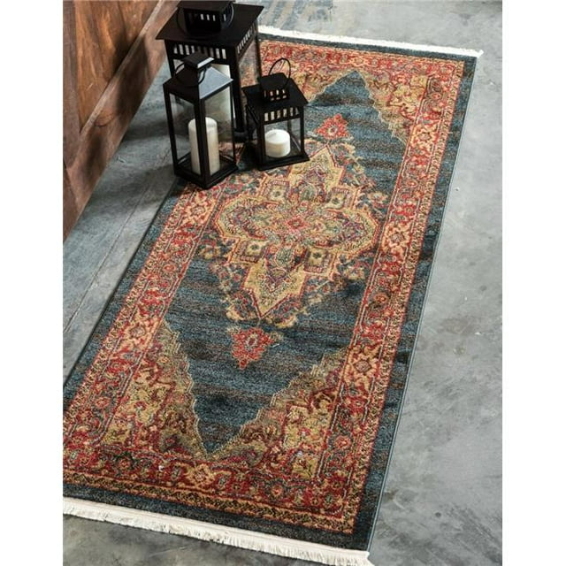 Unique Loom 3137368 2 Pi 7 Po x 6 Pi 7 Po Arsaces Sahand Runner Rug&44; Bleu Foncé