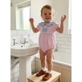thumbnail image 5 of BemeyourBBs Newborn Baby Girl Summer Clothes Cute Striped Bubble Romper Short Sleeve Doll Collar Bow Embroidery Sweet Bodysuit Jumpsuit Infant Baby Girl Outfit, 5 of 9